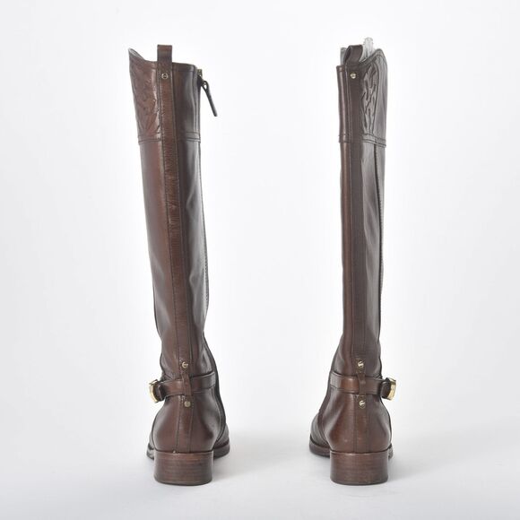 Tory Burch Marlene Embossed Logo Brown Leather Knee High Riding Boots Size 6M - Picture 4 of 6